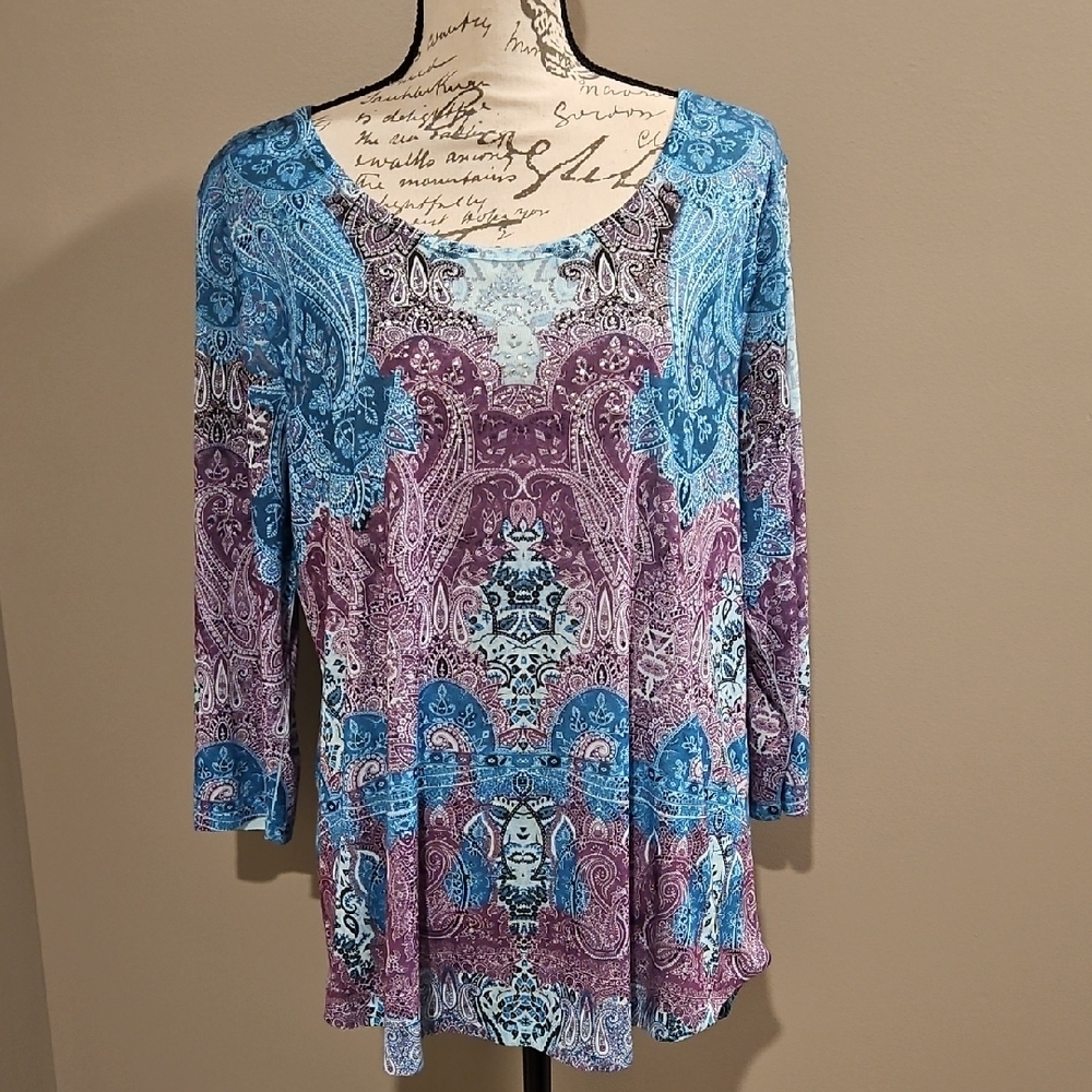 Live and Let Live Blue and Purple Patterned Blouse XL